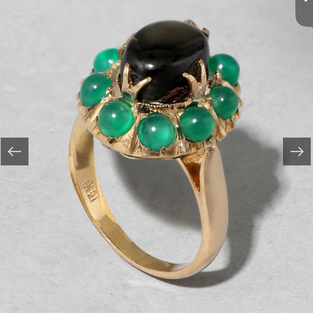 Eclectic 14KT Gold Vintage Ring Agate and Chrysoberyl - Picture 4 of 5